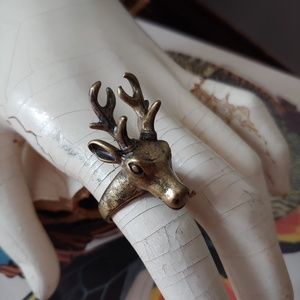 Bronze Deer Antler Reindeer Fashion Ring 7.5
